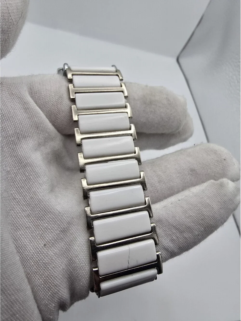 Feiwo Rectangular Quartz Watch White Ceramic Style Bracelet Crystal Markers